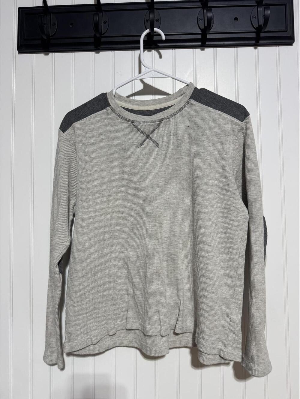 Hudson Barrow Waffle Knit Thermal Mens Small Grey Colorblock Elbow Patch Shirt